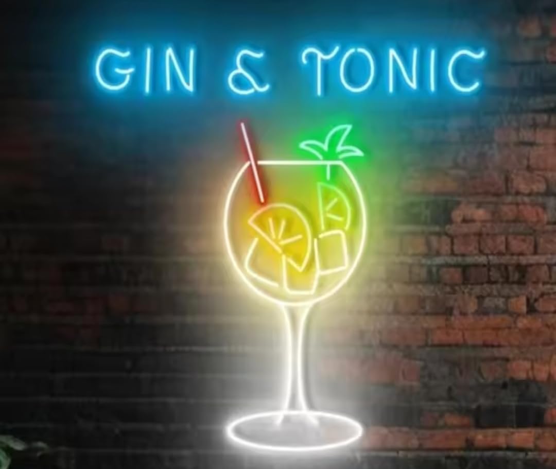 Letrero GIN & TONIC Cartel Luminoso LED Escaparate, Decoración de Pared en Metacrilato, Luz Brillante, aproximadamente 23X60 alimentación 12v