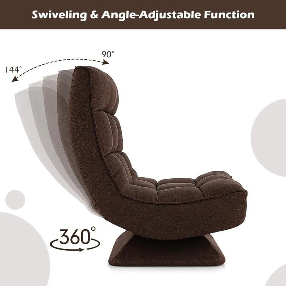 Image of Modern Single Seater Lounge Chair with Thick Cushioned Seat & Backrest | Soft Fabric Upholstery | Comfortable Accent Recliner Style Chair for Living Room & Bedroom, Color: Brown