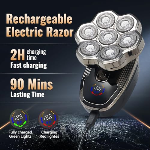 Image of 5 in 1 Head Shavers for Bald Men, 7D Skull Head Shaver with Rechargeable Battery, Electric Razor, Hair Clippers, Nose Hair Trimmer, Cleaning Brush, Hair Manager, Idea Gift for Men(White)