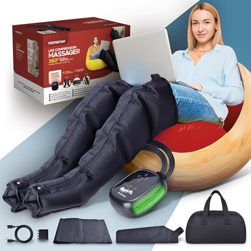 PORTENTUM Presoterapia para casa con batería – Masajeador piernas y abdomen con 8 modos y 3...