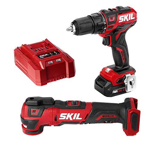 SKIL 2-Tool Kit: PWRCore 12 Brushless 12V 1/2 Inch Cordless Drill Driver and Oscillating MultiTool, Includes 2.0Ah Lithium Battery and Standard Charger - CB738601
