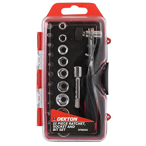 Dekton 22pc Ratchet Wrench, Bit And Socket Set-Ergonomic Anti Slip Handle, Black/Red, 10 x 10 x 3 cm - Image 3