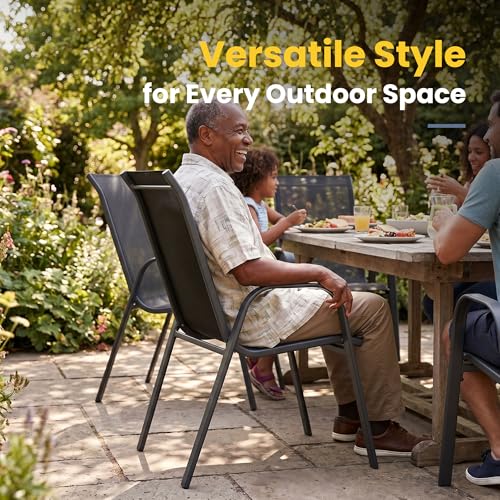 Image of VICLLAX Outdoor Dining Set for 10, All Weather Metal 11 Pieces Patio Set-60 Round Outdoor Table and Stackable Chairs for Lawn Garden and Backyard, Black Tabletop