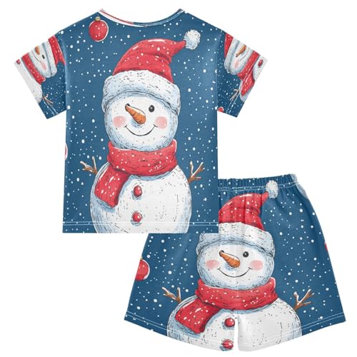 Pajama Sets Short Sleeve Snowman with Red Accessories Soft Cotton Summer Sleepwear 2 Piece PJS Size 5-14T2