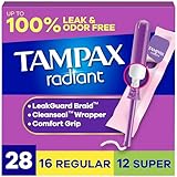 Tampax Radiant DuoPack (Regular and Super) Plastic Tampons, Unscented, 32 Count