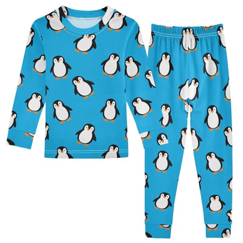 Pajama Sets Long Sleeve Penguin Pattern Blue Background Soft Comfy