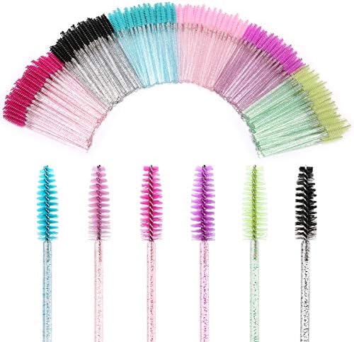 Elisel 300 PCS Disposable Mascara Brushes Crystal Eyelash Brushes Mascara Wands Applicator Eyelash Extensions Makeup Tools Eyebrow Brush (Crystal multicolor)