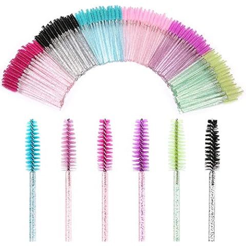 Elisel 300 PCS Disposable Mascara Brushes Crystal Eyelash Brushes Mascara Wands Applicator Eyelash Extensions Makeup Tools Eyebrow Brush (Crystal multicolor) Cover