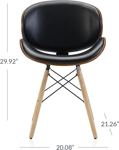 Vista 2 de BELLEZE Juego de 2 sillas de comedor modernas de mediados de siglo, tapizadas de piel sintética de nogal, respaldo curvado, silla de comedor