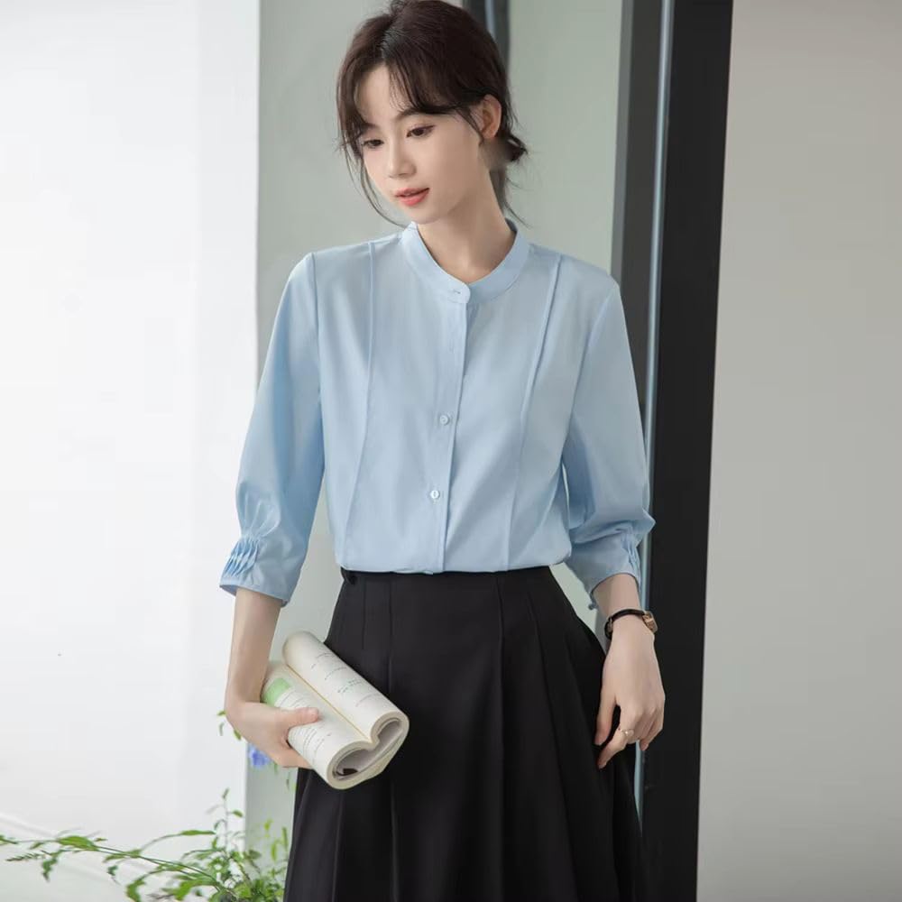 Blusa de gasa para mujer, manga 3/4, elegante, formal, informal, a juego