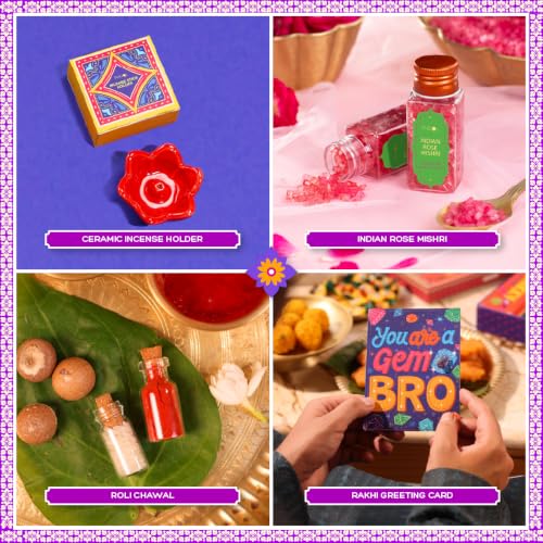 Image of Phool 11-item Rakhi Gift Hamper for Brother | 2 Rakhis, Tic Tac Toe, Incense, Laddoo & Chikki | Raksha Bandhan Gift Set for Bhai rakhi gift hamper brother sister rakhi box gift set combo