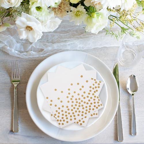100 Pcs White Cocktail Napkins for Party,Disposable White beverage Napkins for Bar Wedding Birthday(Not gold leaf polka dots) — view 3