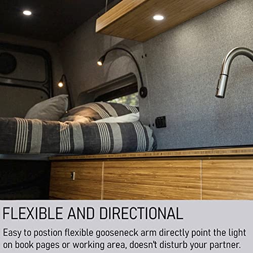 Obeaming 12V Leselampe Wohnmobil Dimmbar LED Spot Eingebautes USB Schnellladegerät, Aluminium Flexible Schwanenhals Bett Wandlampe für Boot Wohnwagen Yacht Innenbeleuchtung, 24VDC (Mattschwarz)