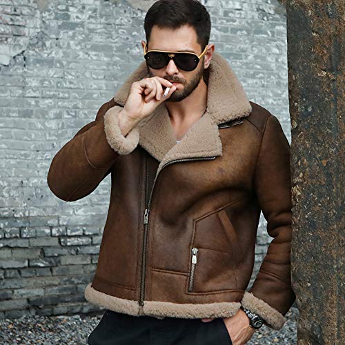 Mens B3 Shearling Jacket Brown Leather Jacket Short Fur Coat