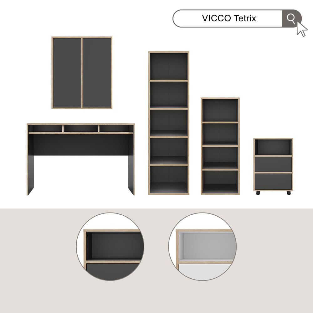 Vicco Caisson Roulant Tetrix, Blanc, 42x55cm | avec étagères et 2 tiroirs, sur roulettes pour une utilisation flexible au bureau ou en télétravail