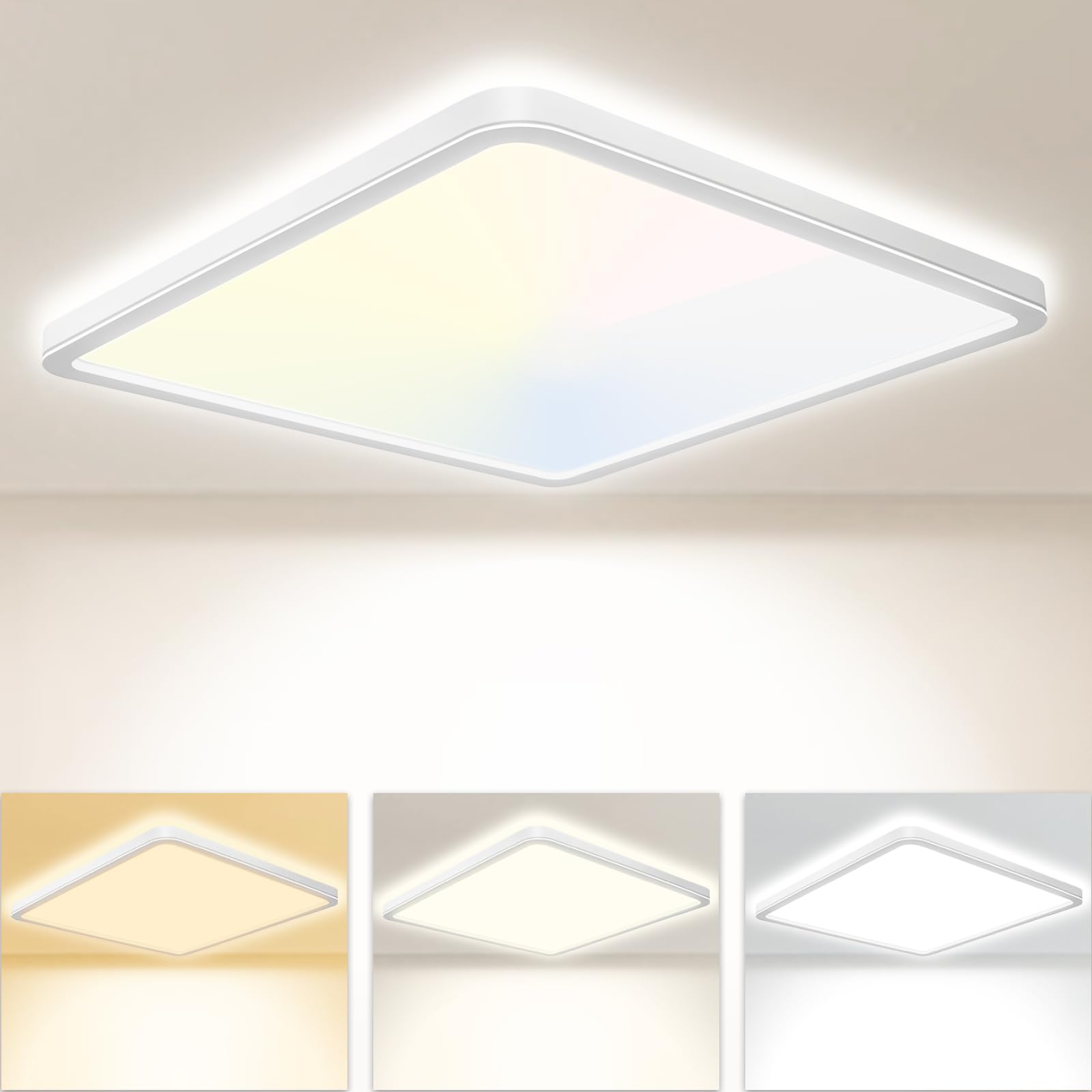 Seruno X Plafon LED Techo 24W 3200LM, IP54 Lampara Techo 6000K/4000K/3000K Delgada Plafón Luz Led Cuadrado Lámpara Panel para Baño Dormitorio Cocina Salon Comedor Pasillo Ø300*25mm