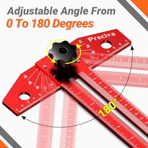 Preciva 13” Carpenter Square Ruler (1/16" Scale) - Foldable Aluminum Alloy T Square Ruler with Imperial and Metric Scales, Multi-Purpose Woodworking Square for Measure Angles, Position, Draw Lines