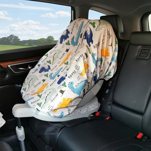 Image of Car Seat Sun Shade Cover Baby Car Seat Sun Shade Cover, Keeps Toddler's Seat Cool,Covers and Blocks Out Heat & Sun, Protection from UV Sunlight (Dinosaurs)