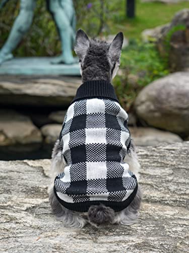 A&L White Black Plaid Knitted Turtleneck Pet Sweater Dog Winter Clothes For Medium Dogs,Large (L) 16" Back Length #TOP5