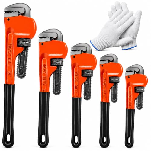 Zmwjyxx 5-Piece Pipe Wrench Set with Gloves