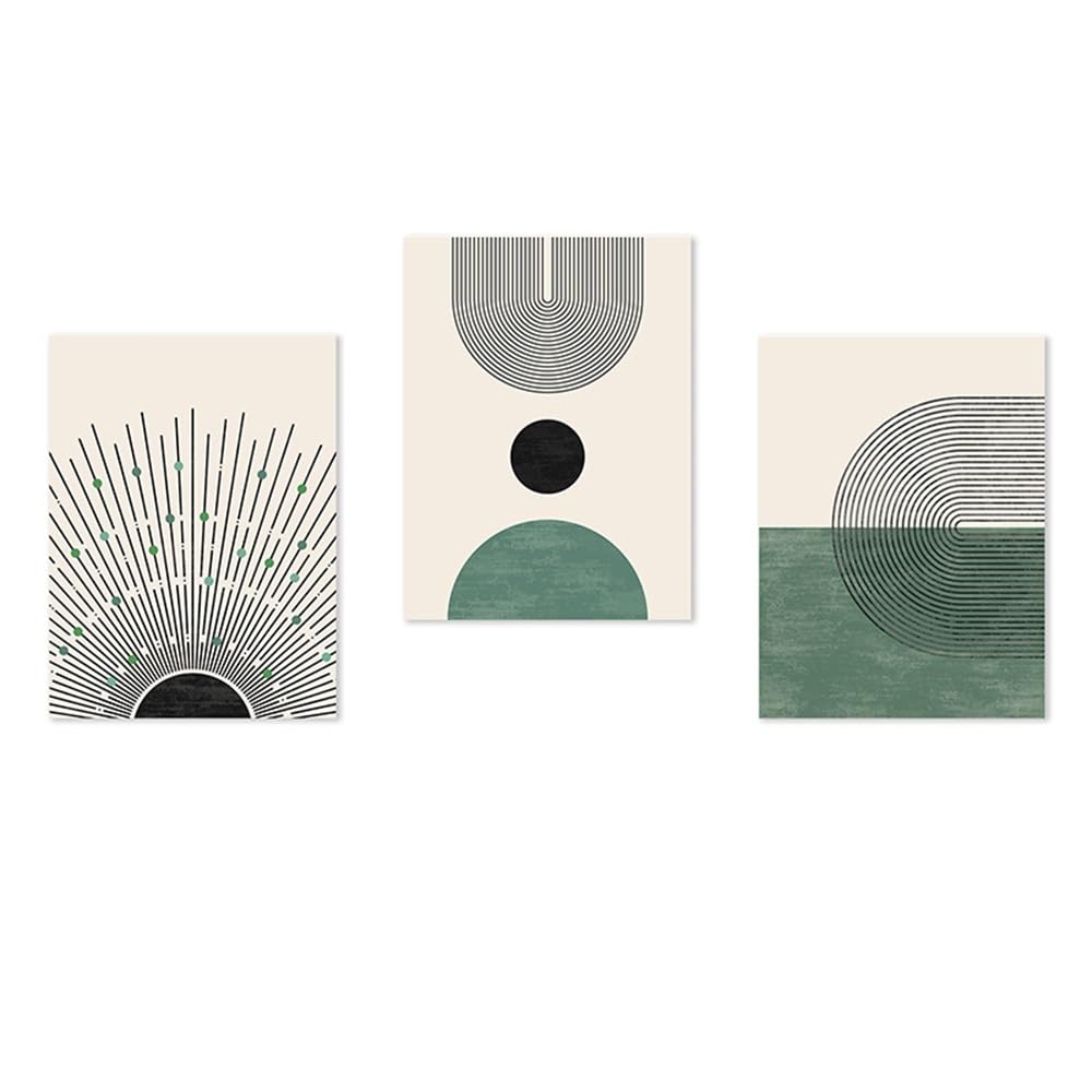 SOBMQ Art Decor-Abstract Green Boho Geometric Lines Sun Canvas Painting Posters Nordic Wall Art Decor Print Pictures Living Room Kitchen Office Home Decor-30 * 50cm-3PCS (No Frame)