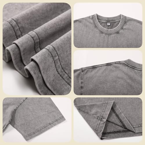 Image of Men's Oversized Cotton T-Shirts Loose Fit Vintage Washed Tee Unisex Short Sleeve Casual Shirts Tops