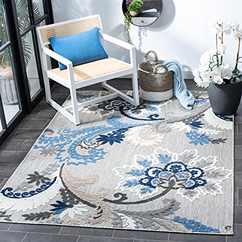 SAFAVIEH Cabana Collection 8′ x 10′ Grey/Blue CBN305F Floral Indoor/Outdoor Non-Shedding Easy Cleaning Patio Backyard Porch Deck Mudroom Area Rug