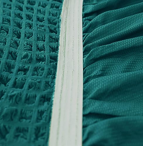 Image of House of Quirk Turkish Bubble Frill Five Seater 3 + 1 + 1 Sofa Slipcovers 280 GSM, Durable Washable Universal Triple Seater High Elastic Furniture Protector (Teal)