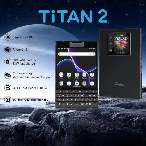 Image of Unihertz Titan 2 5G QWERTY Keyboard Android -12Gb + 512Gb - Dual Screen 4.5 inch HD+ + 2.0 inch Rear Display - 50MP Camera - 5050mAh Battery with 33W Fast Charging