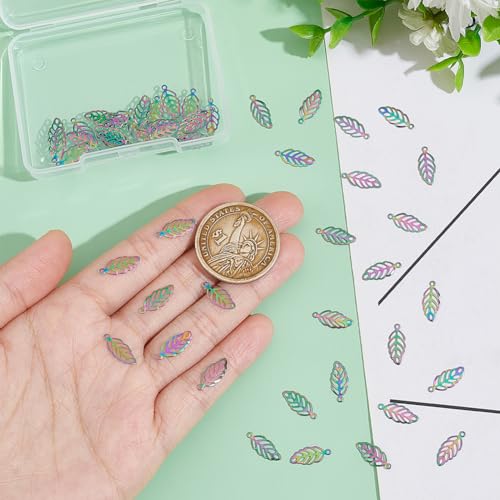 UNICRAFTALE 50pcs Rainbow Leaf Pattern Charms Stainless Steel Hollow Leaf Charm Metal Leaves Pendant for Spring Fall Earring Necklaces Bracelet Jewelry Making - Image 3