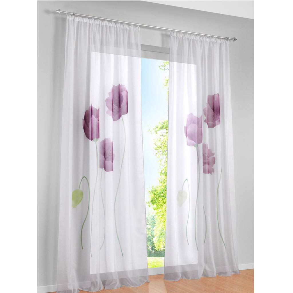 CUCRAF Rideaux Voilage Transparent 140x145 Cm - 2 Panneaux à Anneaux, Style Lin, Pour Salon Et Chambre (Rose Pêche)