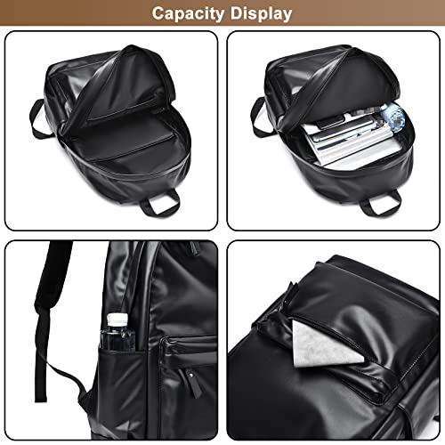 Classic Backpack for Men, PU Leather Large Capacity Travel Bookbag Lightweight Casual Daypack for Travel Work College4