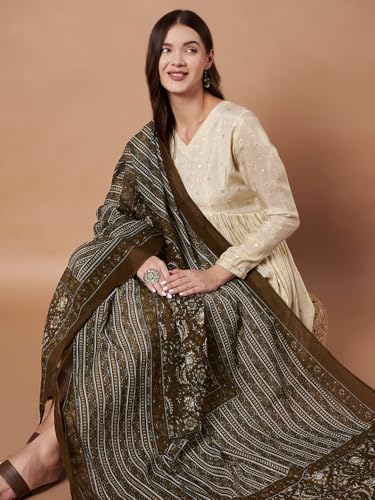 Image of Women's Cotton Blend Floral Print Dupatta with 2.20 Meters | Women's cotton printed dupatta with tassels
