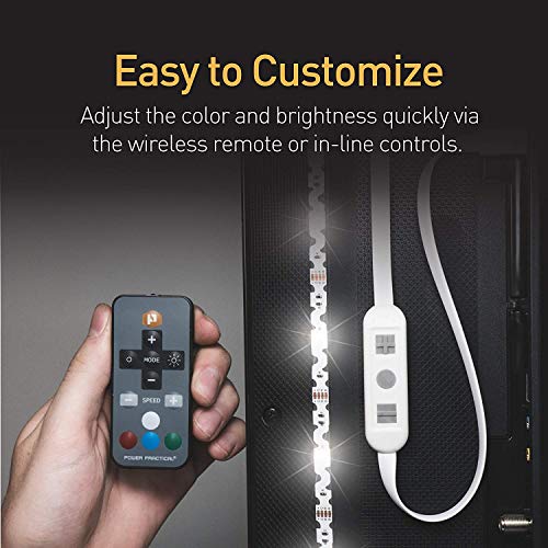 Image of Luminoodle Color Bias Lighting, USB TV and Monitor Backlight LED Strip Lights Kit with Dimmer, Remote - 6.6 ft for 24 inch to 60 inch TV - Medium