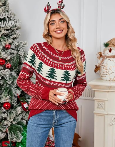 Image of Women's Vintage Fair Isle Pullover Sweater Lightweight Knit Tops
