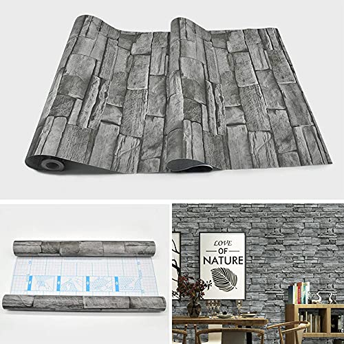 Rock Wallpaper Stone Peel And Stick Wallpaper Brick Self-Adhesive Removable Wallpaper 3D Stone Paper For Backsplash Countertop Wall Easy To Clean Realistic Stone Textured 17.7” × 118” Vinyl Roll #TOP1