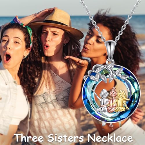AOBOCO Sterling Silver Sister Necklace for 2, 3 Sisters Pendant, Big Litter Sisters Birthday Jewelry Gift2