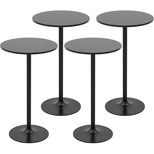 Giantex 4-Pack 2-in-1 Bar Table with Detachable Pole, Heavy-Duty Metal Base, 24" Round Top, 40"/22" Two Convertible Height, Cocktail Pub Table for Dining Room, Restaurant, Kitchen, Black