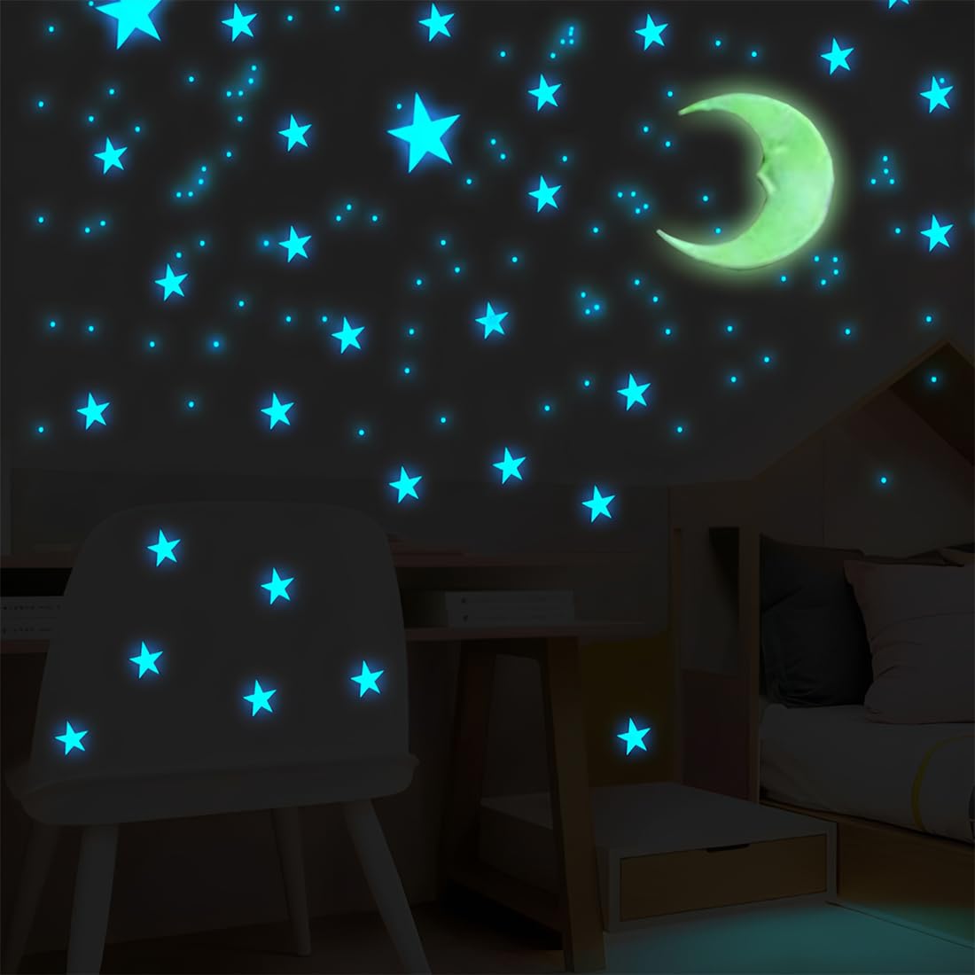 Estrellas Fosforescentes 3D 103 Piezas Para Techo, Decoración Luminosa Para Niños
