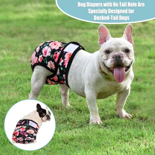 Image of wegreeco Frenchie Dog Diapers Female No Tail Hole, Washable Pet French Puppy Bulldog Diapers Female for Period Heat, Reusable Doggy Doggie Dog Diapers (Pink Flowers, Large