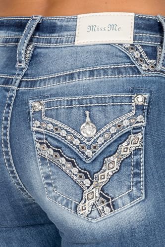 Miss Me Women's V Geometric Abstract Stitch Faux Flap Pockets Mid-Rise Straight Jeans4