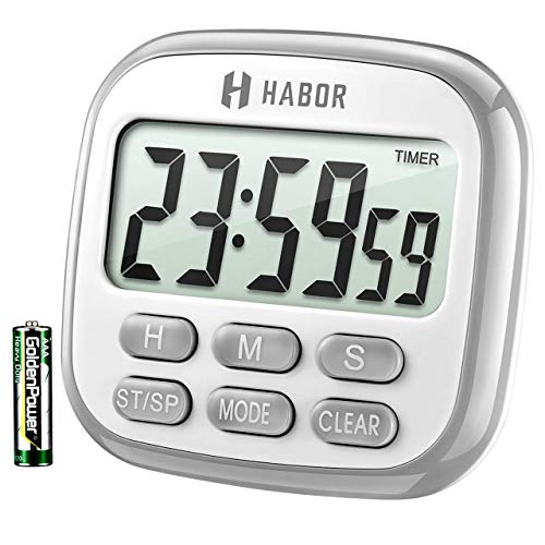 Habor Kitchen Timer, 24-Hours Digital Timer [Multifunctional] with Clock for Cooking, Loud Alarm