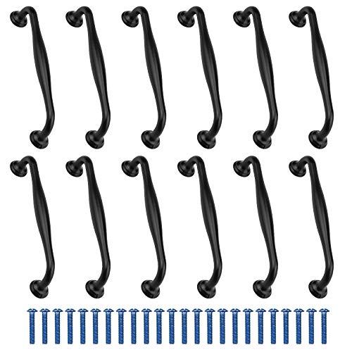 KARAA Tirador Cocina Negro, 128mm Tirador de Armario con Estilo, 12 pcs Manijas de Aleación de Aluminio para Cajón Armario Puerta, con Tornillos