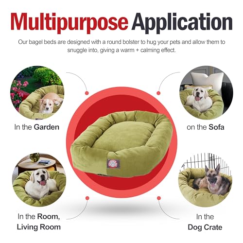 Image of Majestic Pet 32 Inch Micro Velvet Calming Dog Bed Washable - Cozy Soft Round Dog Bed with Spine for Head Support - Fluffy Donut Puppy Mat 32x23x7 (inch) Medium - Apple (2025)