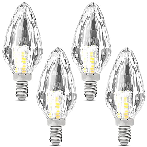 4 Pack LED Crystal Light Bulbs 4W E12 LED Bulb 3500K Warm White (40W Equivalent) E12 Candelabra Bulbs for Chandelier Light Bulb, Fixtures, Candle Bulbs, Fancy Light Bulb - Decorative Light Bulb