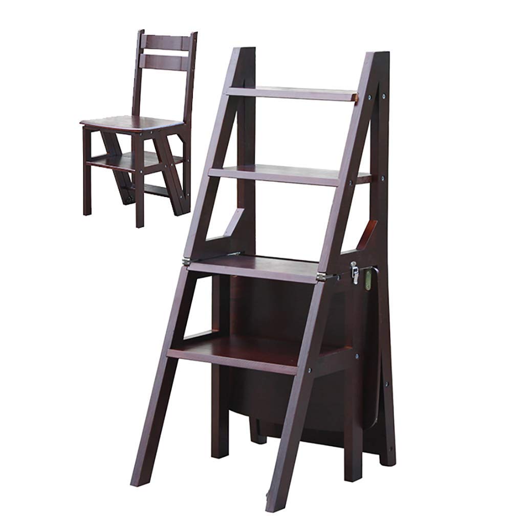 Silla plegable de madera maciza negra con función de taburete escalera de 4 pisos