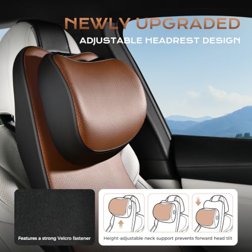 Image of Coverado Car Seat Cushion and One Piece Lumbar Support with Adjustable Neck Cushion for Car, Ergonomic Memory Foam Car Back Support, Truck Seat Cushion for Sciatica Back Neck Pain Relief, Blackbrown