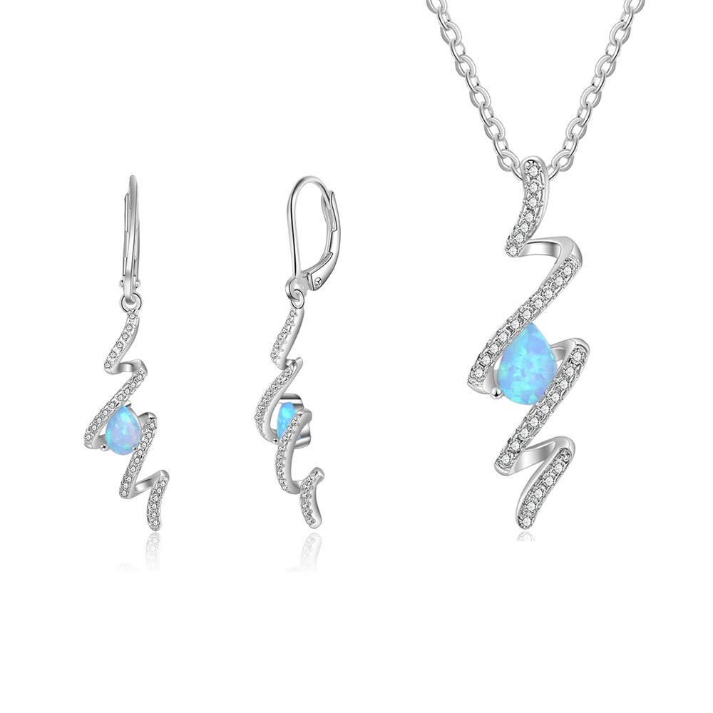 Hochzeit Brautschmuck Sets Twist Spiral Drop Ohrringe Anhänger Halsketten Blau Opal Schmuck Sets Zubehör Geschenk