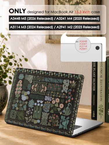 Image of iCasso MacBook Air 15 inch Case 2026 2025-2023 M5 M4 M3 M2 Model A3448 A3241 A3114 A2941,Slim Botanical Nature Hard Shell Case for Mac Air 15.3 inch, Keyboard Cover + Screen Flim,Black