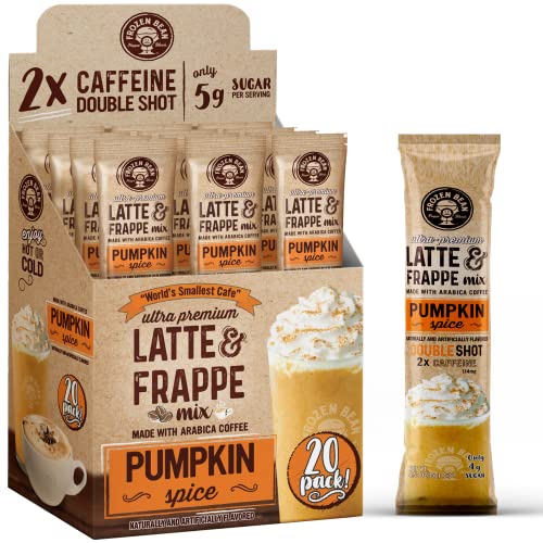 Image of The Frozen Bean Pumpkin Spice Frappe & Latte Instant Mix (20 Sticks), Made with Arabica Coffee, Double Shot Caffeine, Low Sugar & Premium Ingredients, Hot, Iced, or Blended Drinks